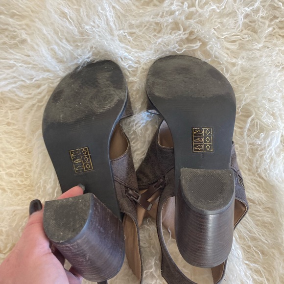 Brown faux suede open toe booties. - Picture 3 of 5